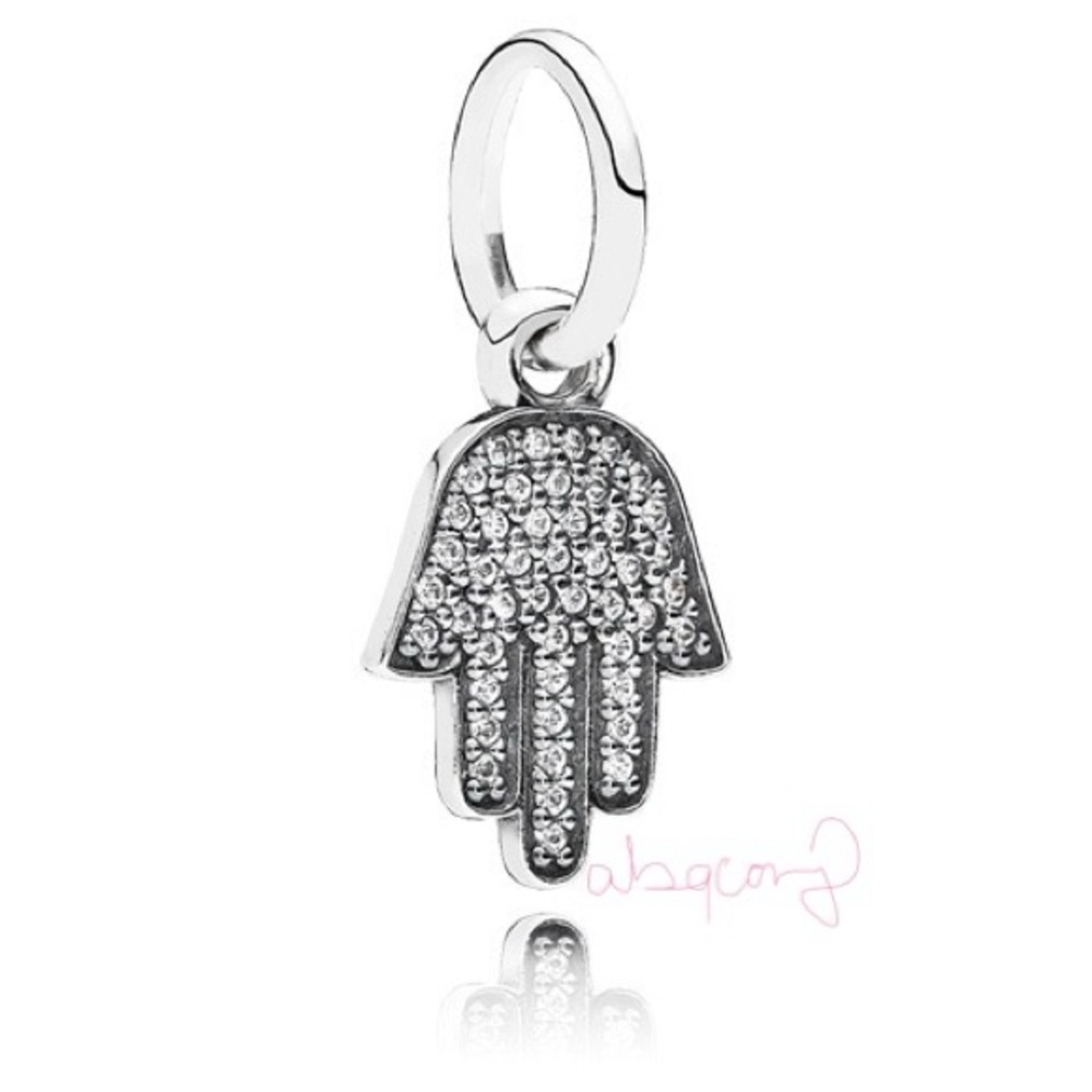 EUC Pandora 791307CZ Sterling Silver Symbol of Protection Hamsa Hand Dangle Bead